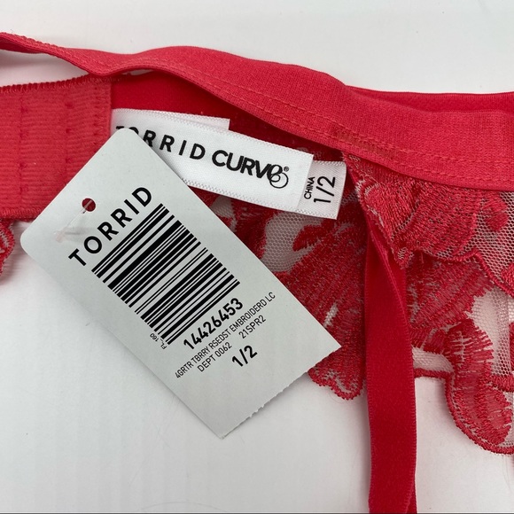 Torrid Women’s Raspberry Pink Embroidered Mesh Lace Bralette & Garter Size 1X - Picture 15 of 16